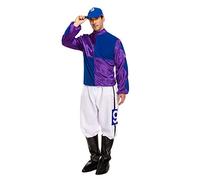 HENBRANDT Adult Men’s Blue and Purple Horse Jockey Outfit with Peaked Hat and Boot Covers Sports Fancy Dress Costume Racing Jockey Dress Up Outfit One Size Mens Fancy Dress Costume