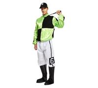 HENBRANDT Adult Men’s Green and Black Horse Jockey Outfit with Peaked Hat and Boot Covers Sports Fancy Dress Costume Racing Jockey Dress Up Outfit One Size Mens Fancy Dress Costume