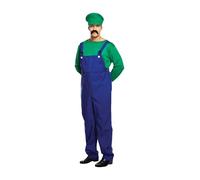 HENBRANDT Adult Men’s Green Super Plumber Fancy Dress Costume XL Retro 1980s Videogame Green and Blue Overalls Moustache Brothers Workman Dress Up Outfit One Size Extra Large Mens Fancy Dress Costume