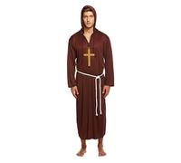 HENBRANDT Adult Men’s Monk Fancy Dress Halloween Costume Brown Church Robe with Hood Renaissance Cosplay Stag Night Medieval Friar Tuck Dress Up Outfit One Size Mens Fancy Dress Costume
