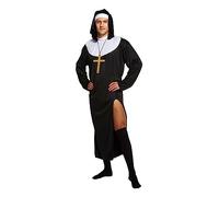 HENBRANDT Adult Men’s Nun Fancy Dress Costume Male Nuns Religious Habit with Black Nun Headpiece Novelty Cosplay Dress Up Outfit One Size Mens Fancy Dress Costume