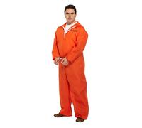 HENBRANDT Adult Men’s Orange Prison Jumpsuit XL Fancy Dress Costume Convict Boiler Suit Prisoner Overalls Jail Jump Suit Dress Up Outfit One Size Extra Large Mens Fancy Dress Costume