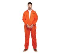 HENBRANDT Adult Men’s Orange Prison Jumpsuit Fancy Dress Costume Convict Boiler Suit Prisoner Overalls Jail Jump Suit Dress Up Outfit Mens Fancy Dress Costume (Standard)