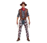 HENBRANDT Adult Men's Cowboy Fancy Dress Costume with Cowboy Hat and Chaps Stag Do Halloween Sheriff Western Dress Up Outfit One Size Mens Fancy Dress Costume