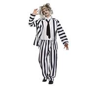 HENBRANDT Adult Men's Crazy Ghost Fancy Dress Black and White Striped Suit Halloween Costume Dress Up Horror Comedy Outfit One Size Mens Fancy Dress Costume