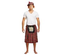 HENBRANDT Adult Men's Scottish Highlander Kilt with Sporran Fancy Dress Costume - Red Tartan Traditional Outfit for Burns Night, Halloween, Stag Parties, Cosplay, One Size Fits Most