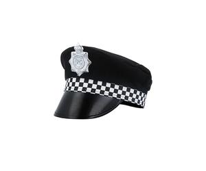 HENBRANDT Adult Police Cap with Checked Band and Badge Unisex British Police Hat Policeman Uniform Cosplay Halloween Cops and Robbers Fancy Dress Costume Accessory for Men and Women