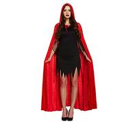 HENBRANDT Adult Red Velvet Cape with Hood Halloween Cloak Outfit for Vampire Devil Witch Red Hooded Cape Halloween Costumes Fancy Dress Costume Unisex Accessory for Men and Women