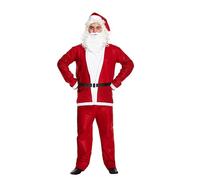 HENBRANDT Adult Santa Claus Costume 5-Piece Father Christmas Fancy Dress Outfit Xmas Party Suit Jacket Trousers Hat Belt Beard One Size