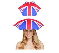 HENBRANDT Adult Union Jack Umbrella Hat Rain Novelty Brolly Headband Summer Accessories Windproof Great British Coronation VE Day One Size Fancy Dress Costume Accessory, Blue, Red, White (H88 807)