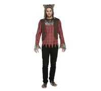 HENBRANDT Adult Werewolf Fancy Dress Costume - Premium Halloween Horror Wolf Man Outfit with Fur Trim, Tartan Shirt, Headpiece & Foot Covers - Perfect for Parties, Cosplay & Stag Nights