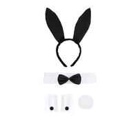 HENBRANDT Adult Women’s Bunny Costume 5-Piece Accessory Set with Bunny Ears + Fluffy Rabbit Tail + Wrist Cuffs + Black Bow Tie Collar for Hen Party, Halloween, Cosplay Fancy Dress Accessories Set