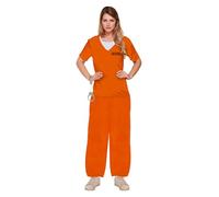HENBRANDT Adult Women’s Orange Prison Uniform with Handcuffs Convict Fancy Dress Outfit 3-Piece Prisoner Jail Jumpsuit Dress Up Outfit One Size Ladies Fancy Dress Costume