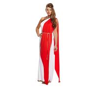 HENBRANDT Adult Women’s Roman Lady Long Dress with Red Shawl and Headpiece Floor Length White Toga Fancy Dress Costume Ancient History Dress Up Outfit One Size Ladies Fancy Dress Costume