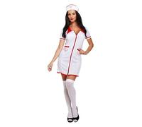 HENBRANDT Adult Women's Sexy Nurse with Nursing Cap Fancy Dress Costume Nurses White Mini Halloween Hen Party Dress Up Outfit One Size Ladies Fancy Dress Costume
