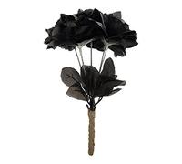 HENBRANDT Artificial Black Rose Bouquet with Single Stem and 5 Roses Corpse Bridal Bouquet Ghost Gothic Bride Day of the Dead Cosplay Accessories Halloween Fancy Dress Accessory