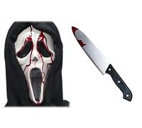 HENBRANDT Bleeding Scream Mask With Bloody Plastic Knife Halloween Fancy Dress Costume