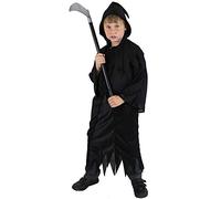 HENBRANDT Children’s Death Reaper with Hood Fancy Dress Costume Grim Reaper Spectre of Death Dark Phantom Spooky Kids Size Large Ages 10-12 Halloween Fancy Dress for Boys and Girls
