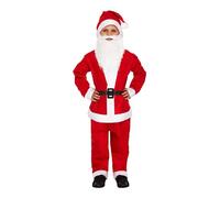 HENBRANDT Children’s Santa Claus Costume with Red Santa Hat and Santa Beard for Kids 5-Piece Father Christmas Xmas Outfit Size Large Ages 10-12 Christmas Fancy Dress for Boys and Girls
