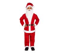 HENBRANDT Children’s Santa Claus Costume with Red Santa Hat and Santa Beard for Kids 5-Piece Father Christmas Xmas Fancy Dress Outfit Size Small Ages 4-6 Christmas for Boys and Girls