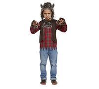 HENBRANDT Children’s Werewolf Costume with Red Plaid Top and Faux Fur Boot Covers for Kids Howling Moon Wolf Cosplay Costume Size Medium Ages 7-9 Halloween Fancy Dress for Boys and Girls
