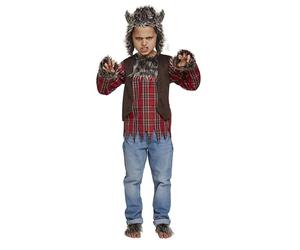 HENBRANDT Children’s Werewolf Costume with Red Plaid Top and Faux Fur Boot Covers for Kids Howling Moon Wolf Cosplay Costume Sizes Halloween Fancy Dress for Boys and Girls