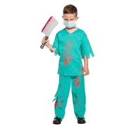 HENBRANDT Children's Bloody Surgeon Halloween Costume - Gory Medical Fancy Dress Outfit for Kids Aged 10-12 Years with Mask and Prop Surgical Accessories