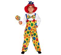 HENBRANDT Children's Clown Costume Small 4-6 Years - Vibrant Multicolour Polka Dot Jumpsuit with Hat, Perfect for Fancy Dress, Halloween, Party & Carnival Celebrations