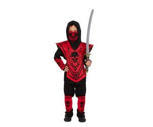 HENBRANDT Children's Deluxe Ninja Costume - Red Black Skull Design Kids Fancy Dress Outfit Halloween Party Cosplay Dress-Up Costume Set Large 10-12 Years