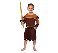 HENBRANDT Children's Roman Soldier Historical Costume Set - Large 10-12 Years Fancy Dress Outfit with Robe, Cuffs, Belt & Headpiece for Kids History Parties & World Book Day