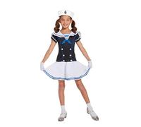 HENBRANDT Children's Sailor Girl Costume - Navy Blue White Nautical Dress & Hat - Size Large 10-12 Years World Book Day School Play Fancy Dress Outfit for Girls