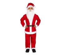 HENBRANDT Children's Santa Claus Costume Set, Large 10-12 Years | 5-Piece Set, Includes Beard and Hat, Red and White