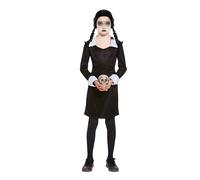 HENBRANDT Children’s Scary Daughter Fancy Dress Costume Long Sleeve Black Dress with White Collar Spooky Family Goth Manor Size Large Ages 10-12 Halloween Fancy Dress for Girls
