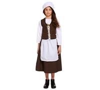 HENBRANDT Children’s Victorian Maid Costume with Hat Victorian Era School History Book Day Street Urchin Kids Outfit Size Medium Ages 7-9 Halloween Fancy Dress for Girls