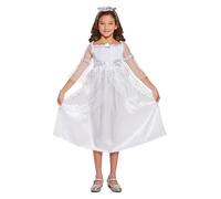 HENBRANDT Children's White Angel Costume - Deluxe Christmas Nativity Fancy Dress Outfit with Sparkly Dress and Halo Headpiece for Girls Ages 7-9 Years