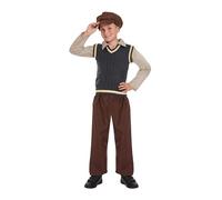 HENBRANDT Children’s Evacuee Boy with Flat Cap Fancy Dress Costume 1940s World War Two School History Day Fancy Dress for Boys Evacuee Outfit for Kids (Age 7-9)