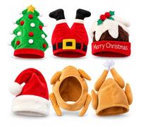 HENBRANDT Christmas Novelty Hat Collection - 6 Assorted Adult Festive Party Headwear Designs - Santa, Pudding, Elf & Xmas Tree Fancy Dress Costume Accessories