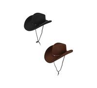 HENBRANDT Cowboy Hat Bundle Pack - 1 x Black 1 x Brown Cowboy Hat with Cord and Stud Decoration - Adult Western Fancy Dress Accessory for Themed Parties Events Celebrations Costume