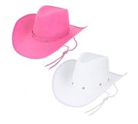 HENBRANDT Cowboy Hat Bundle Pack - 1 x Pink 1 x White Cowboy Hat with Cord and Stud Decoration - Adult Western Fancy Dress Accessory for Themed Parties Events Celebrations Costume