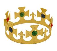 HENBRANDT Gold King's Crown Adjustable - Royal Fancy Dress Costume | Gold King Crown, Adjustable Fit 59cm Length, Jewelled Design, Fancy Dress Accessory, Kids & Adults