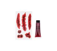 Henbrandt Halloween Fake Blood Tube with Realistic Wound Temporary Tattoo Scars - 16ml Professional Makeup SFX Costume Accessory Kit