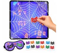 HENBRANDT Halloween Party Games for Kids - Stick the Spider on the Web | 14-Piece Halloween Party Game with 41 x 41cm Web, Eye Mask and 12 Numbered Spiders. Fun Halloween Activity for Kids.