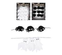 HENBRANDT Halloween Plush Garland Decoration 1.5M - Two Spooky Styles White Ghosts & Black Spiders Party Decor for Kids Adults Haunted House Celebrations Festive Fun