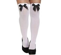 HENBRANDT Halloween White Hold Up Stockings With Black Bow Fancy Dress Accessory