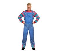 HENBRANDT Killer Doll Adult Fancy Dress Costume, One Size | Includes Top and Dungarees, Multicolour Stripe Detail, Halloween and Fancy Dress