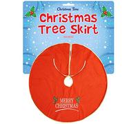 Henbrandt Large Red Christmas Tree Skirt 90cm Xmas Tree Red Base Cover with ‘Merry Christmas’ Design Protective Floor Covering for all Tree Sizes Xmas Party Decorative Floor Mat Christmas Decorations