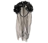 Henbrandt Long Black Veil with Black Flowers Halloween Hairband Gothic Bride Veil Day of the Dead Party Accessories Fancy Dress Hair Accessory for Adults