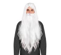 HENBRANDT Long White Wizard Wig and Beard Costume Straight White Wig Fancy Dress Accessories Halloween Party Adult Elderly Wizard Outfit Costume Wigs for Men and Women