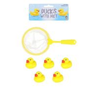 Henbrandt Mini Ducks with Net Bath Time Pack of 3 x 6-Piece Game Set with 5 Ducks + 1 Net Kids Yellow Rubber Duck Toys Summer Fun Paddling Pool Games Bathtub Play for Boys and Girls