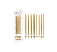 Henbrandt Pack of 12 Tall Gold Party Candles with 12 Candle Holders, 12.5cm Metallic Tall and Thin Celebration Candles for Birthday Cakes Wedding Parties Baby Shower and Anniversary Decorations